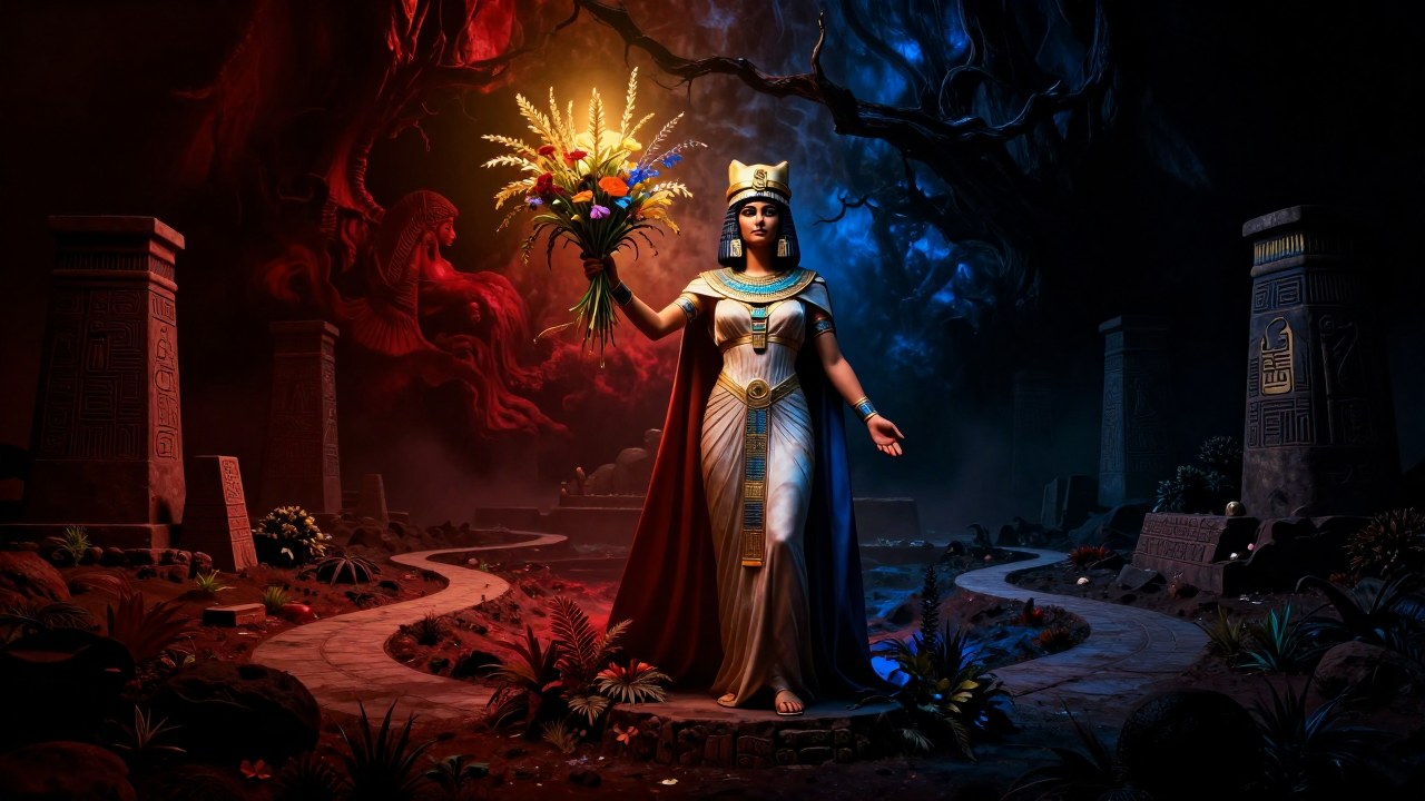 La diosa Ishtar se encuentra en la transición entre el reino fértil de la vida y el abismo subterráneo.