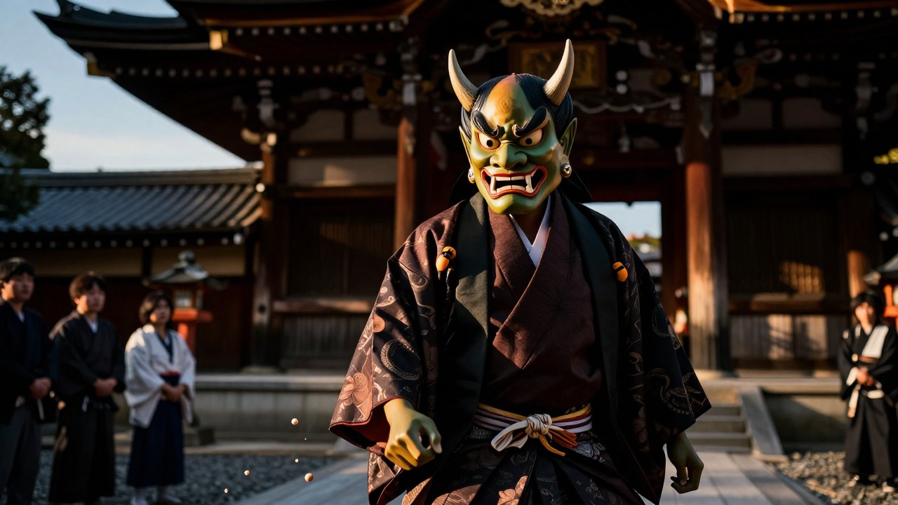 Oni en un santuario japonés, representando la solemnidad ritual del festival Setsubun.